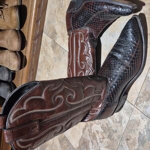 Texas Brown Snakeskin Leather Cowboy Boots Women's Size 8M Style 4981